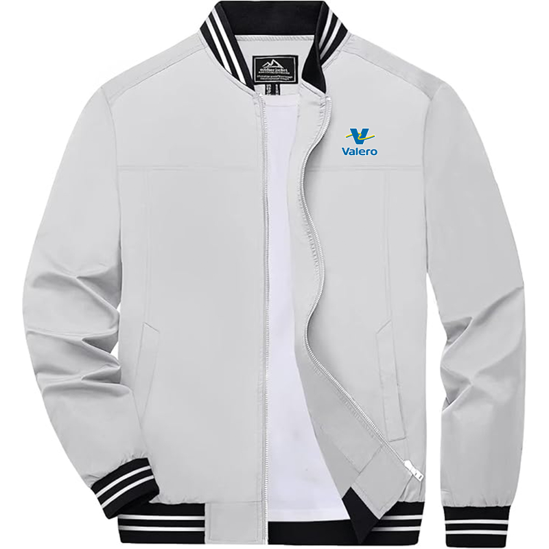 Men's  Valero Gas Station Zip-Up Bomber Jacket Ribbed Collar and Cuffs Outerwear